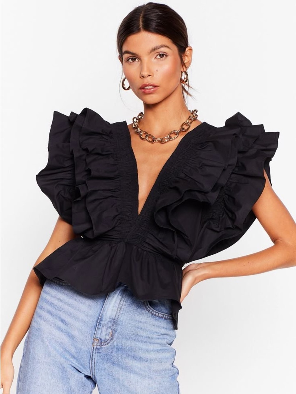 Black Ruffle Top - M